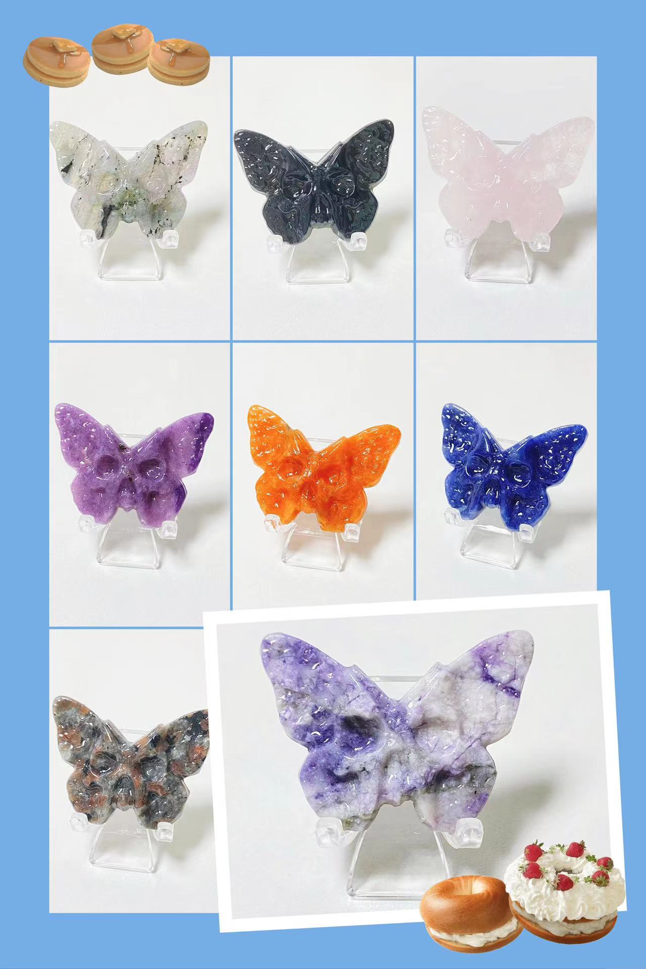 Crystal butterfly skull carvings