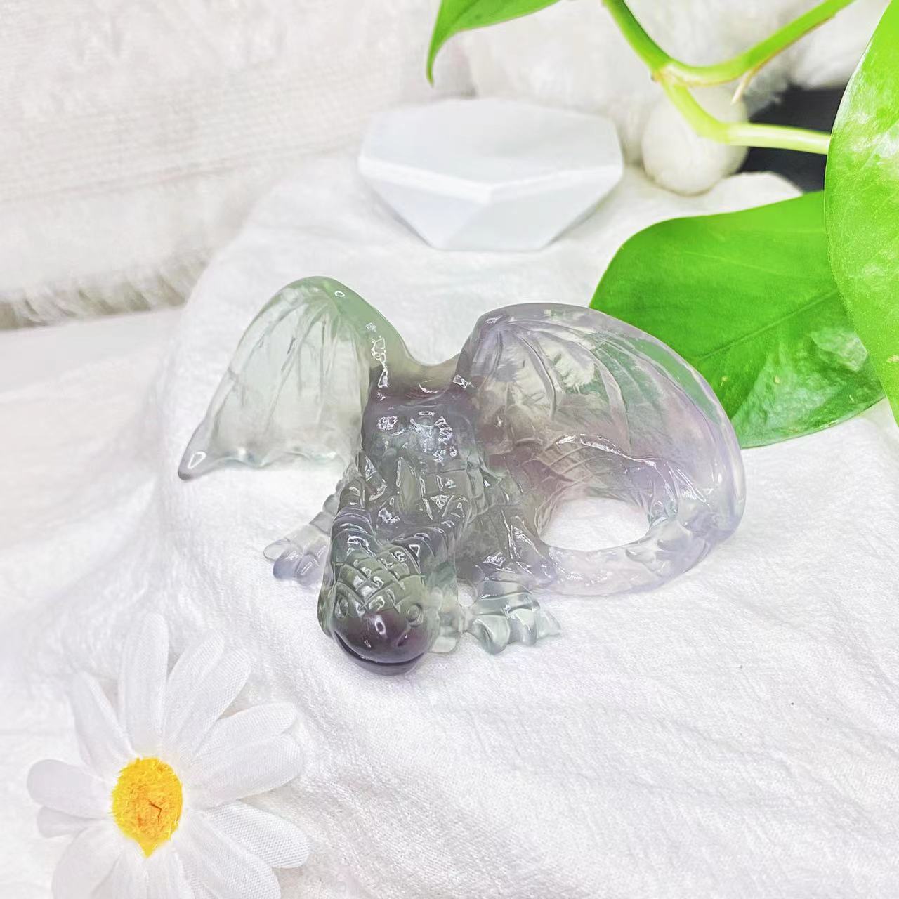 Crystal flying dragon carvings