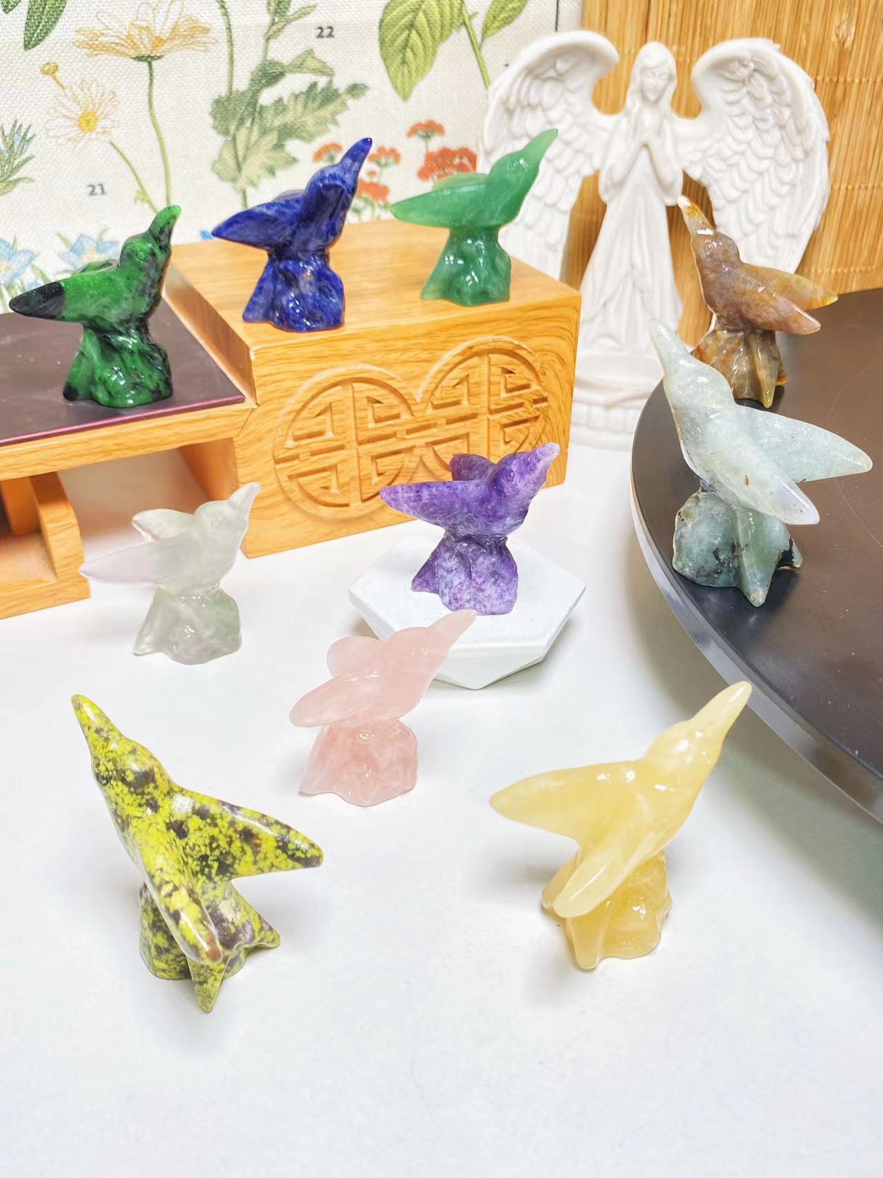 Crystal hummingbird carvings