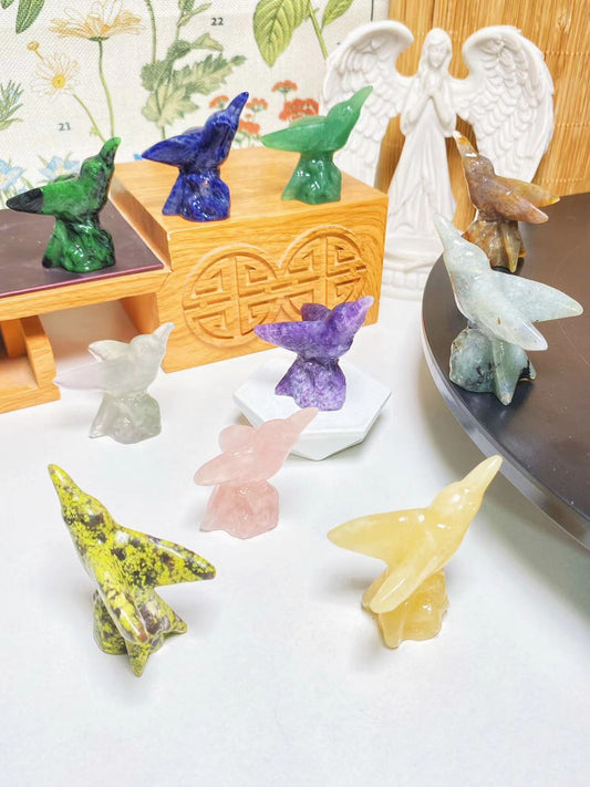 Crystal hummingbird carvings