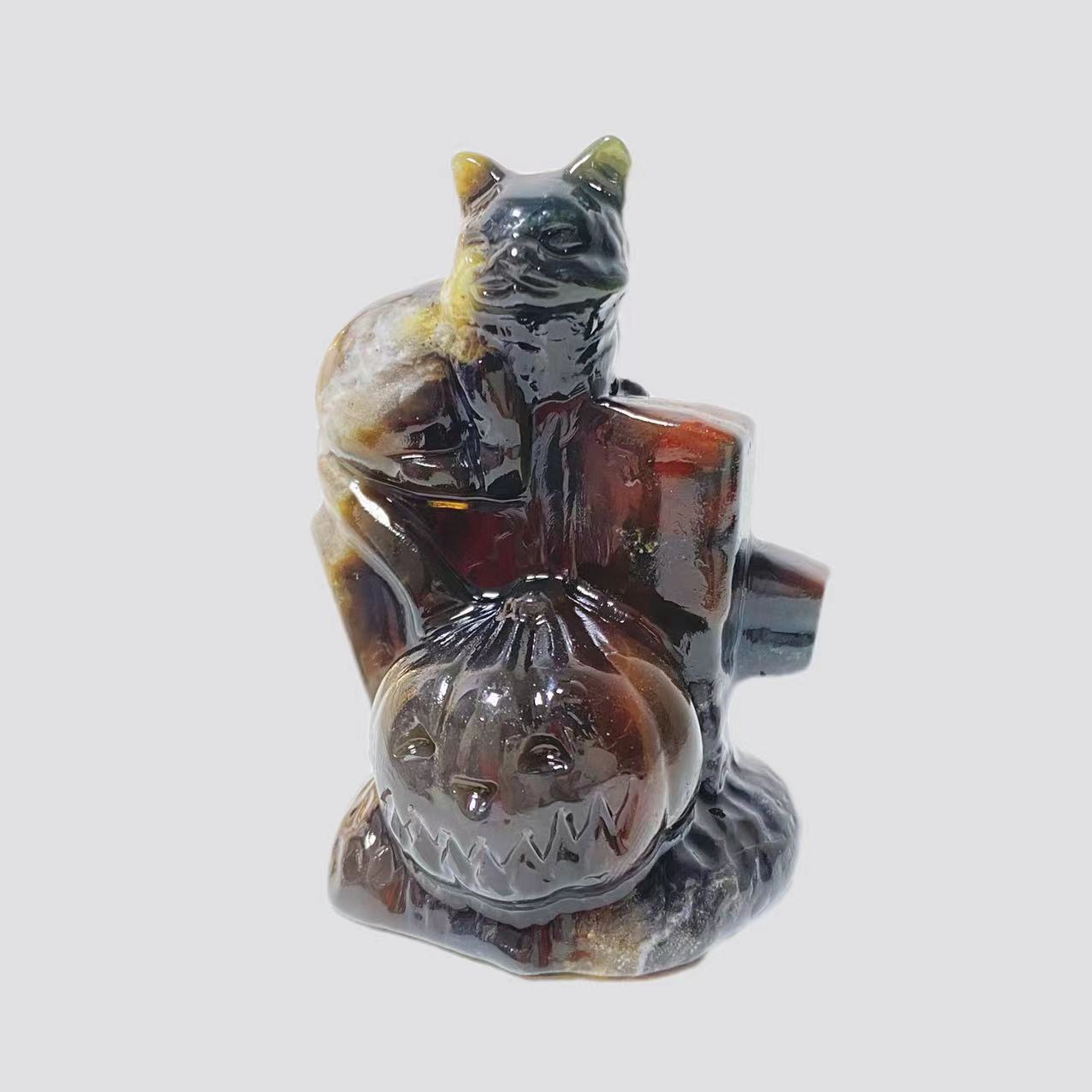 Cat with pumpkin carving