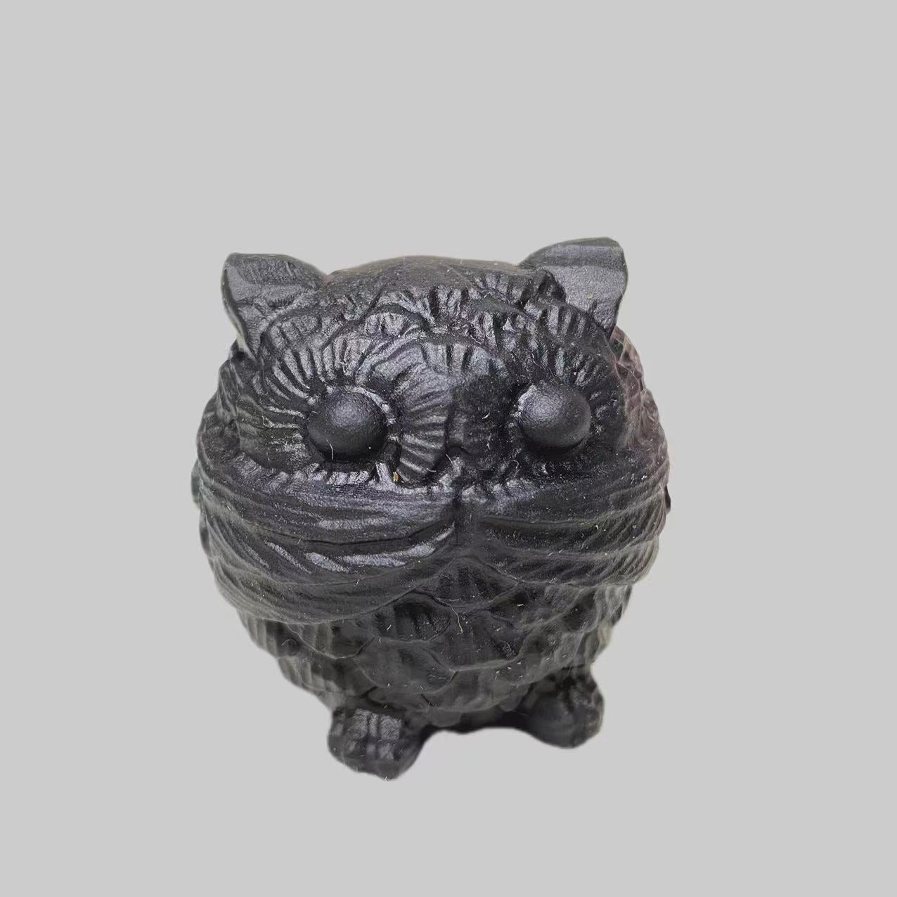 Black Obsidian Carving Three NO Owls