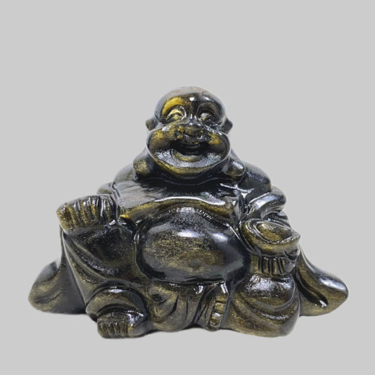 Crystal Golden Sheen Obsidian Smiling Buddha Carving