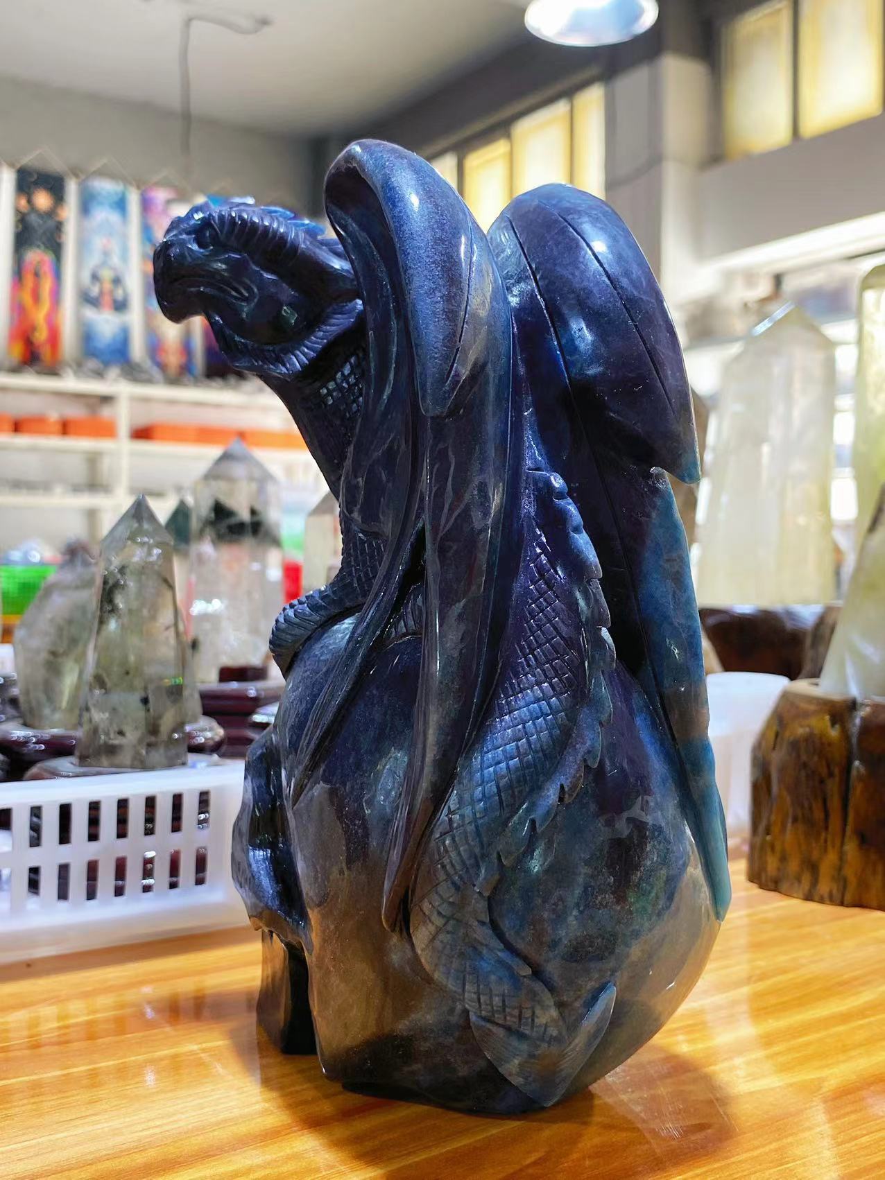 Trolleite skull with flying dragon carving#3071