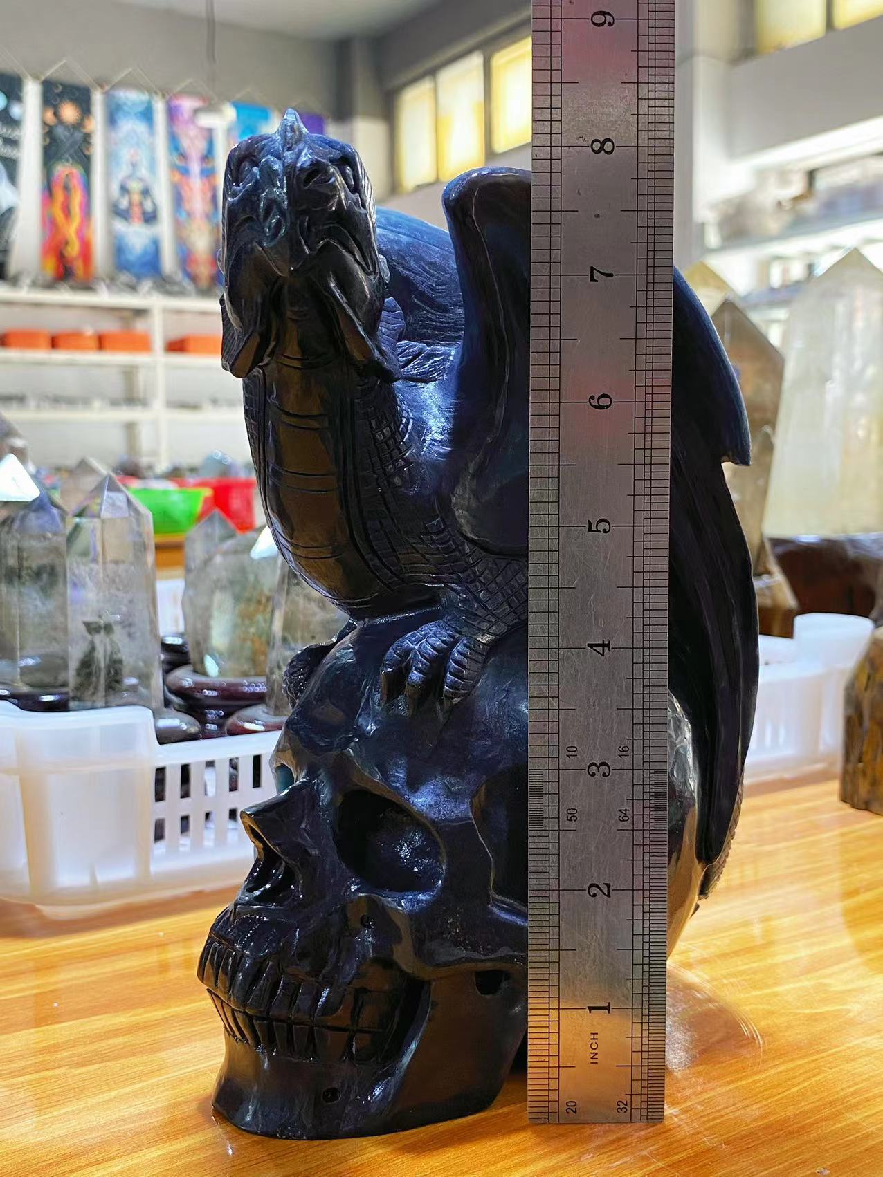 Trolleite skull with flying dragon carving#3071
