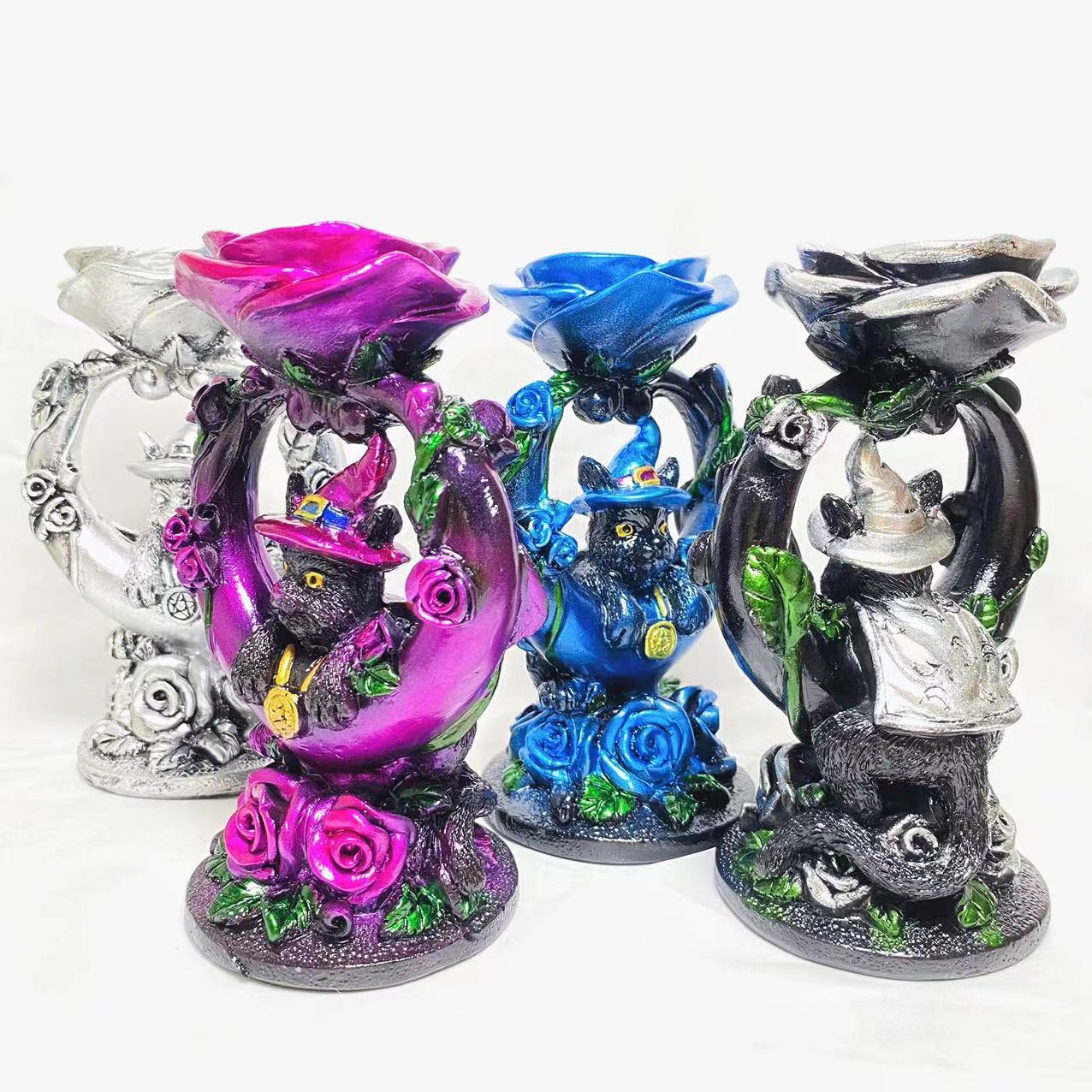 Resin rose moon cat sphere stand