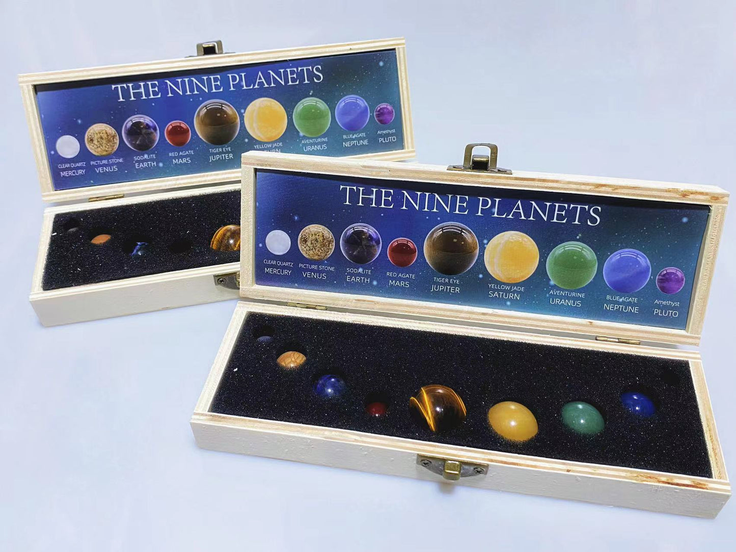 Crystal The Nine Planets with wooden box