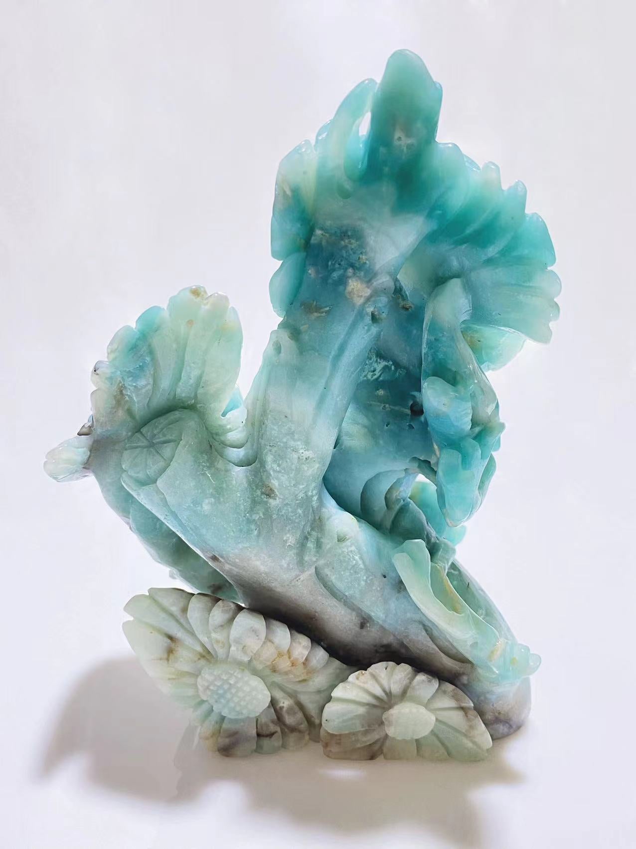 Caribbean Calcite doublle birds with flowers big carving