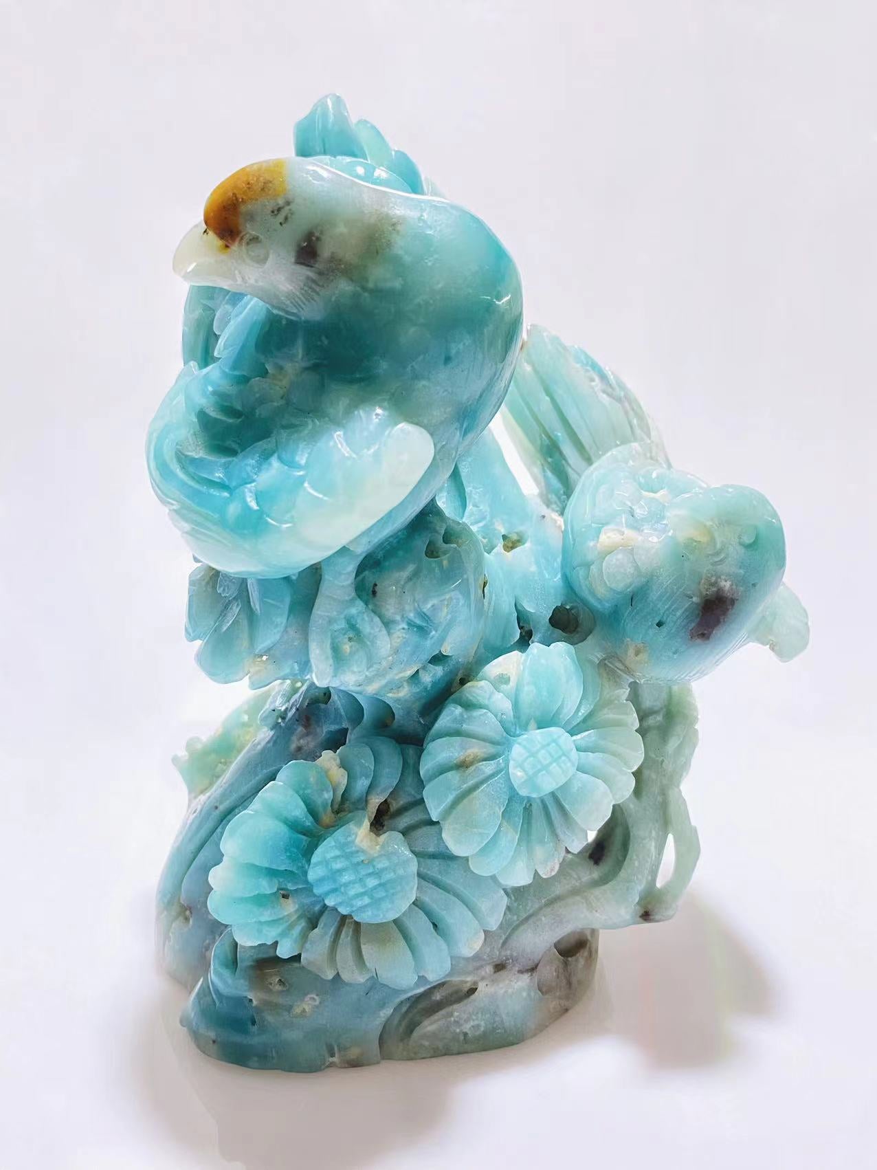 Caribbean Calcite doublle birds with flowers big carving