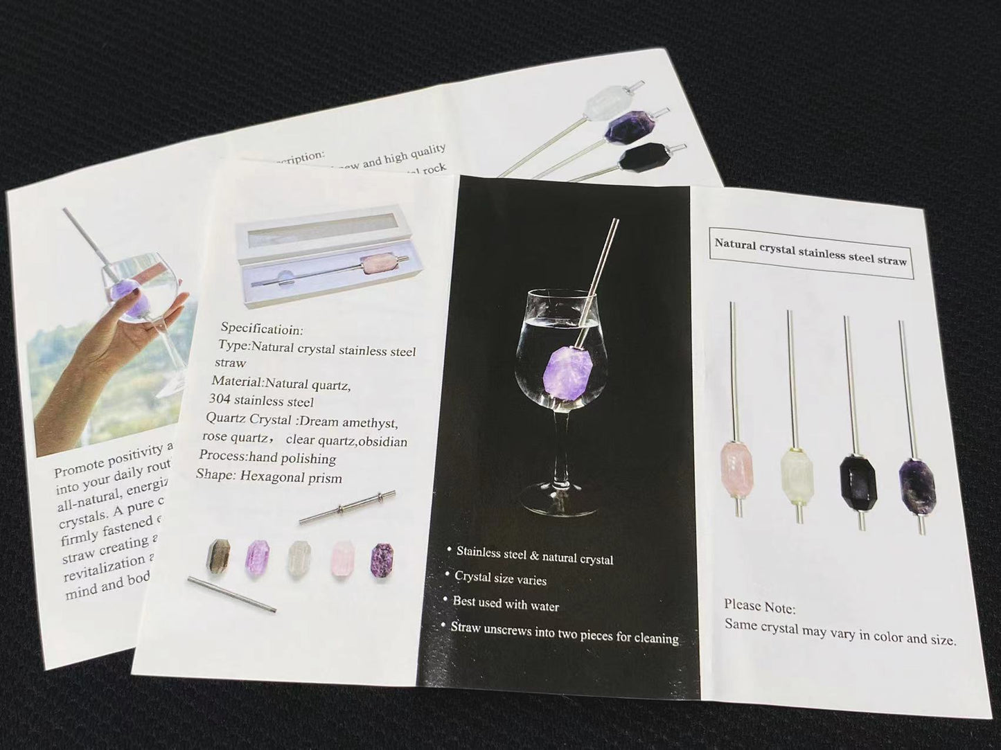 Natural crystal stainless steel straw with box