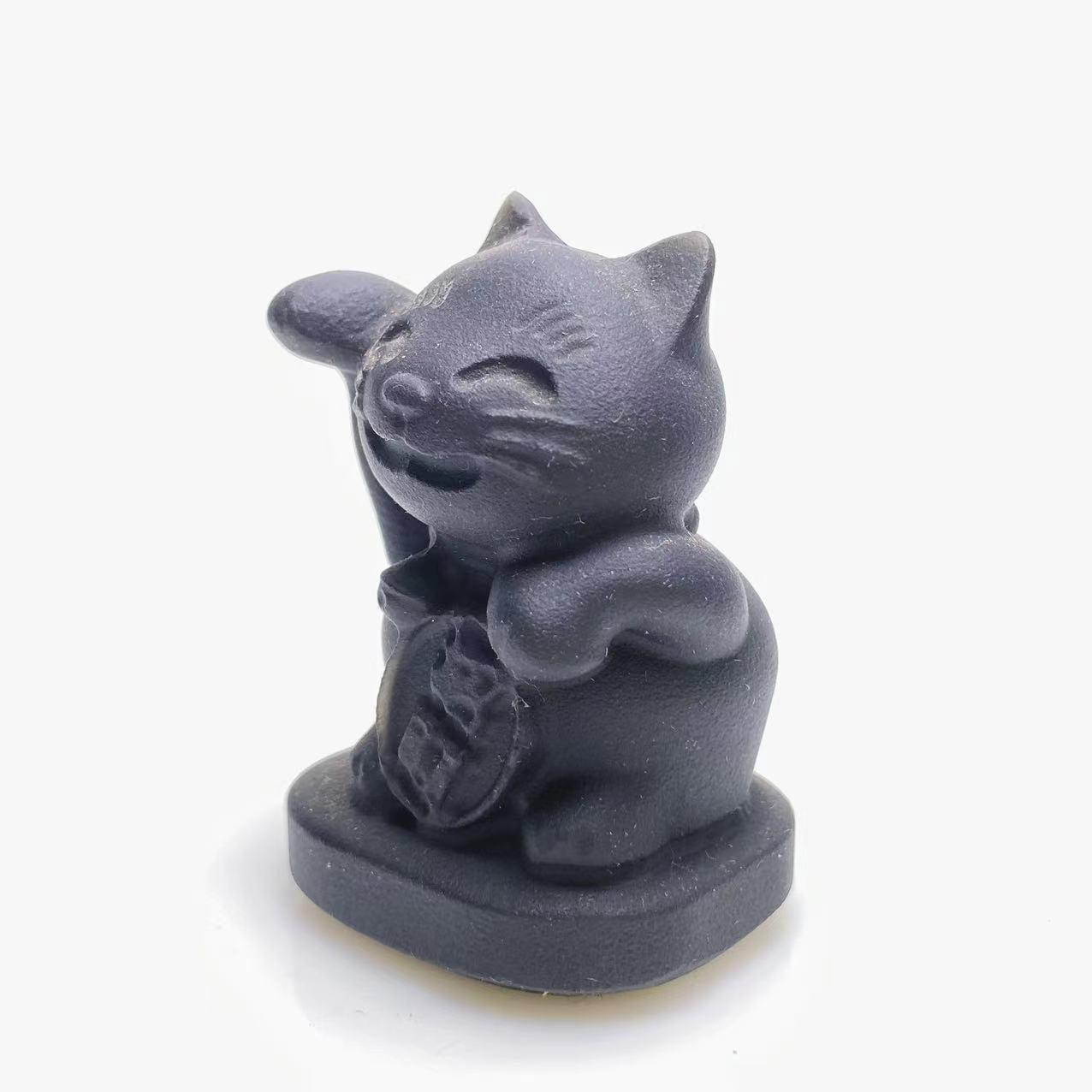 Black obsidian lucky cat carving