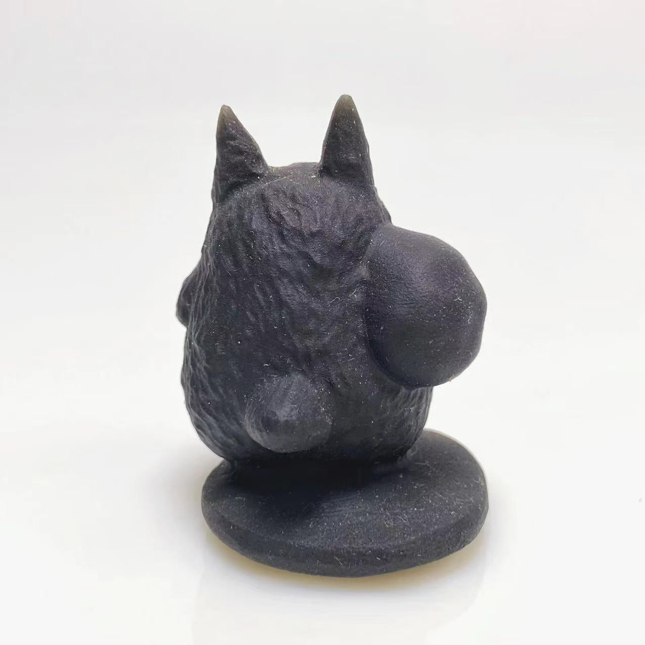 Black obsidian totoro with bag carving