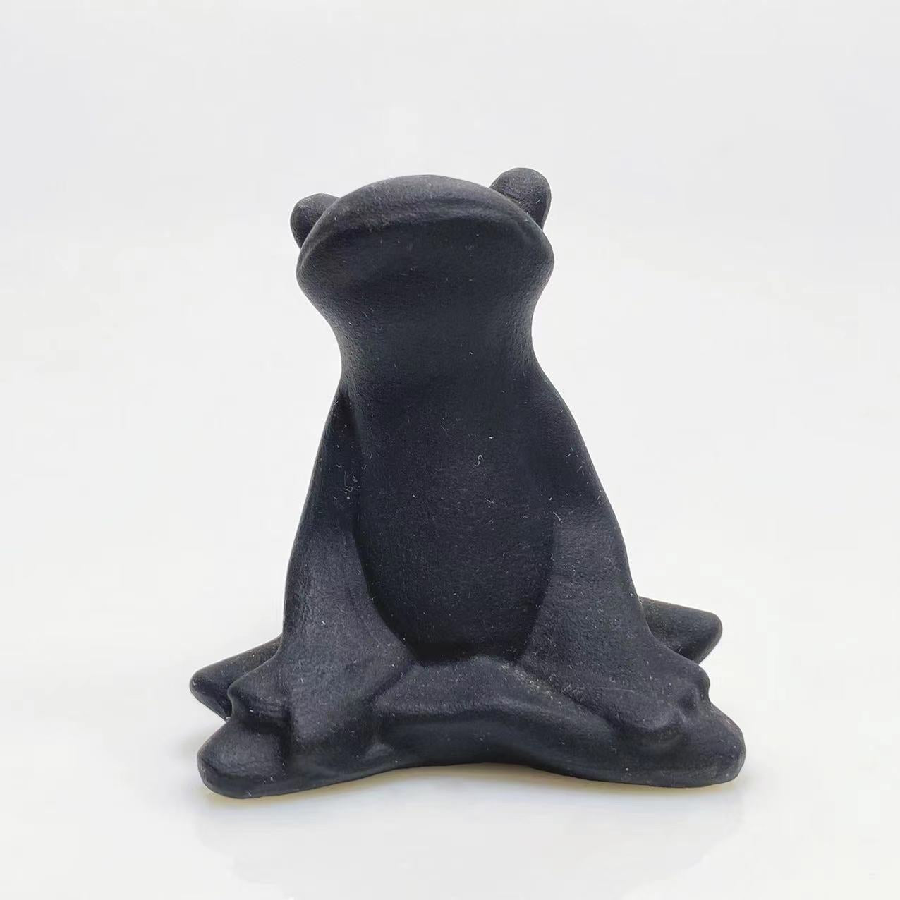 Black obsidian yoga frog carving