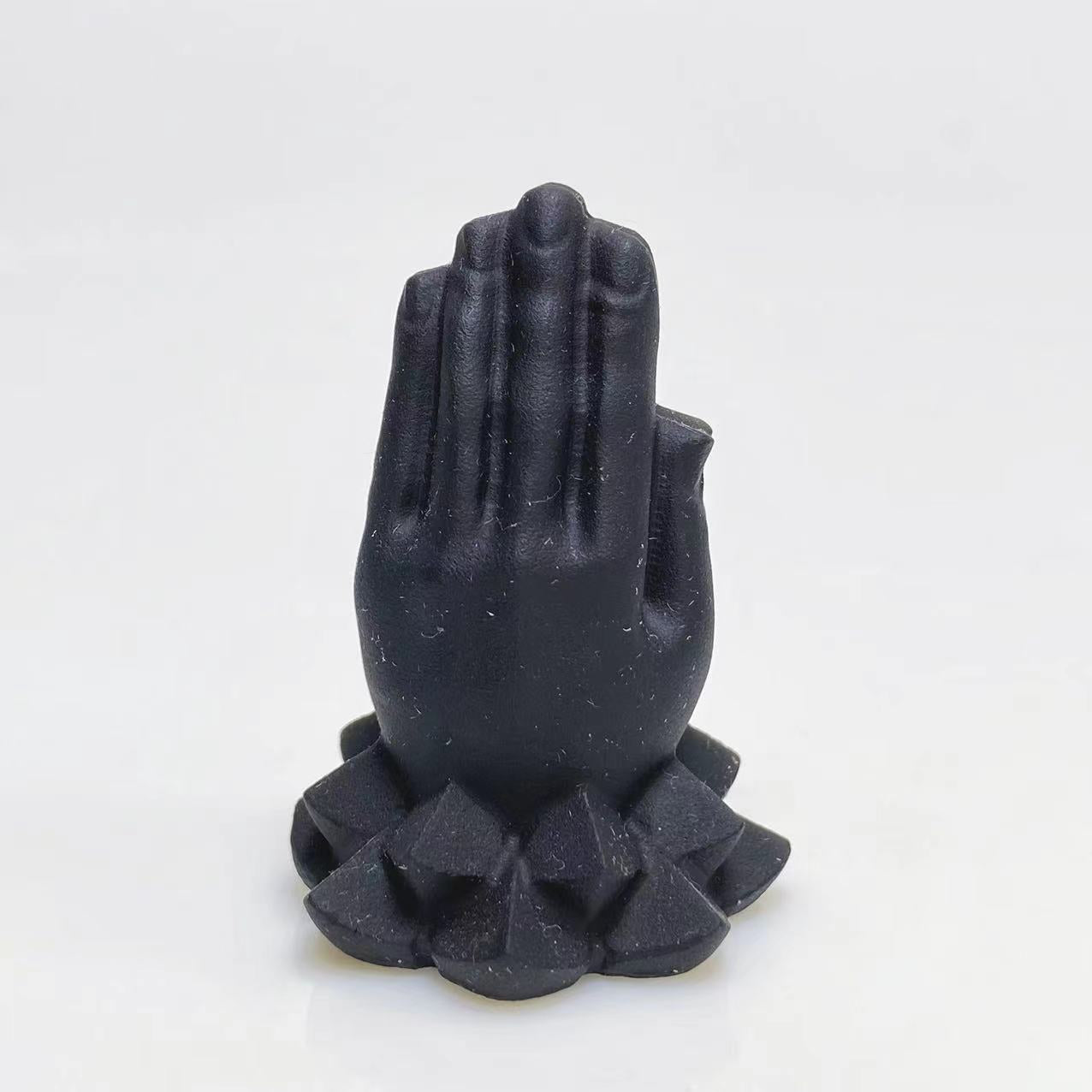 Black obsidian lotus praying hands carving