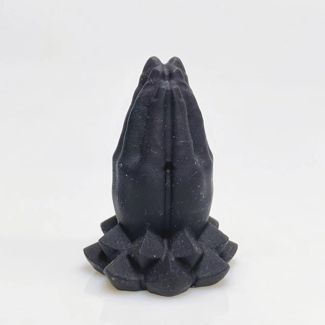 Black obsidian lotus praying hands carving