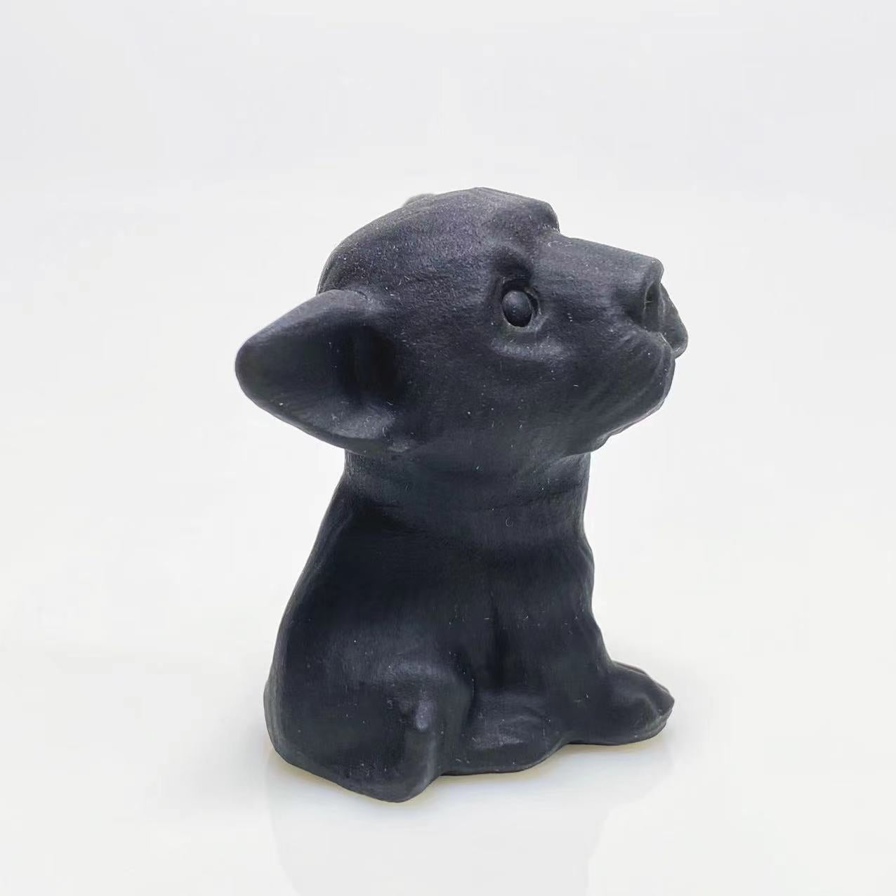 Black obsidian big head dog carving