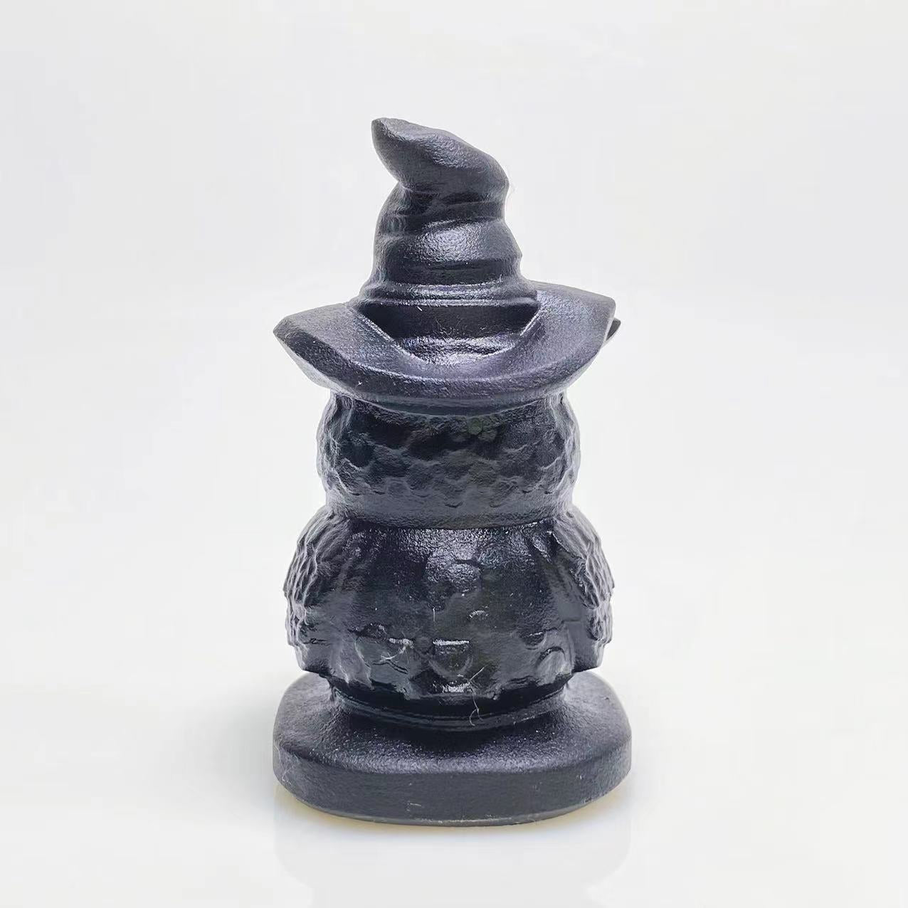 Black obsidian witch hat owl carving
