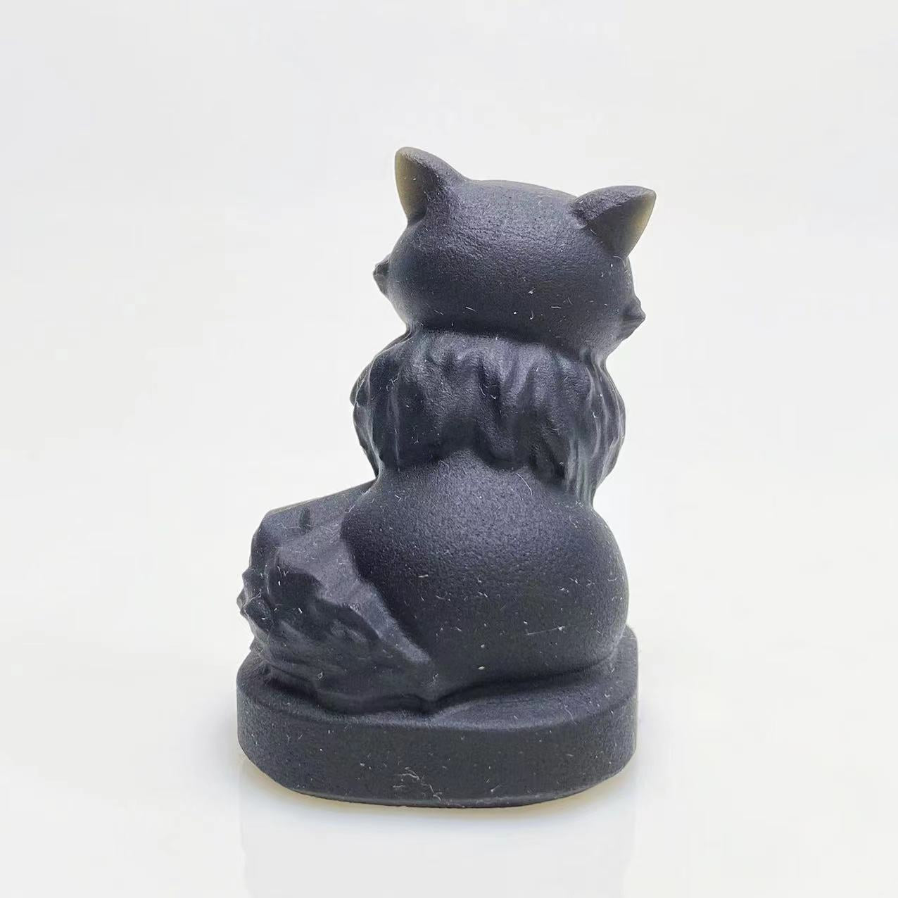 Black obsidian elegant cat carving