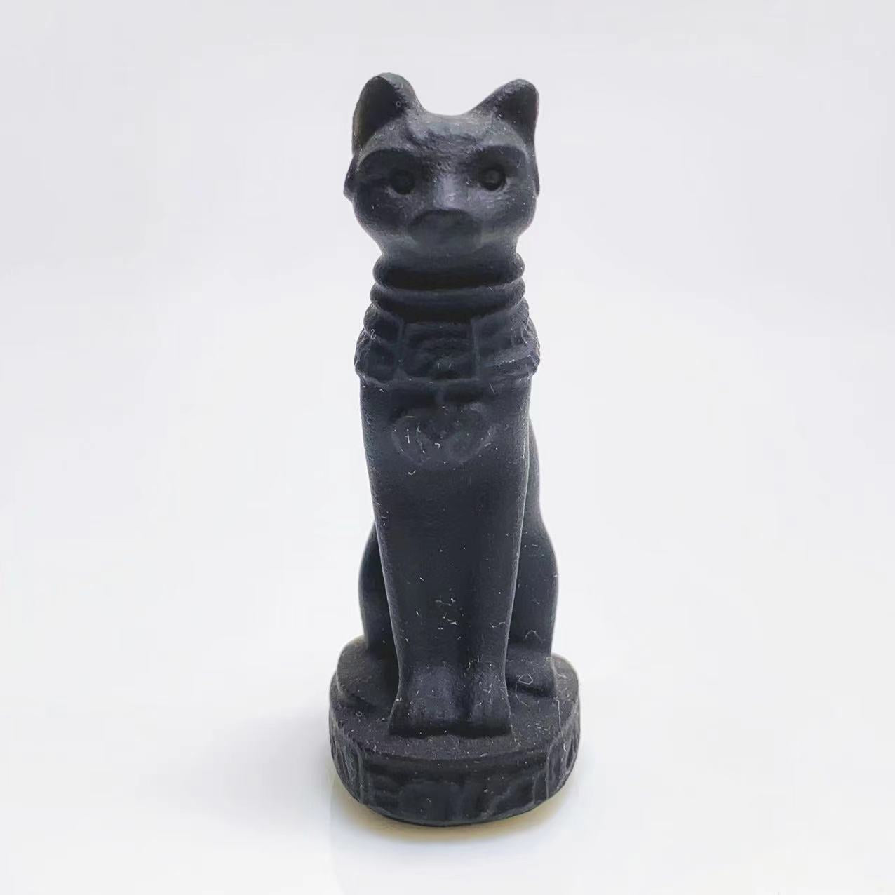 Black obsidian egyptian cat carving