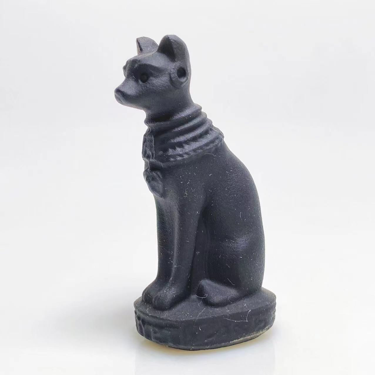 Black obsidian egyptian cat carving