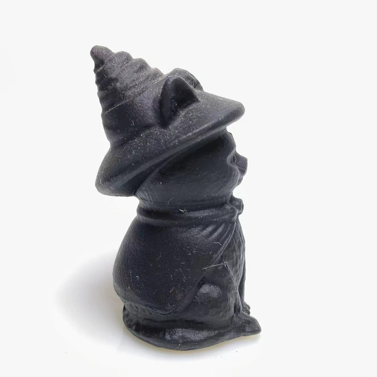 Black obsidian magic cat carving