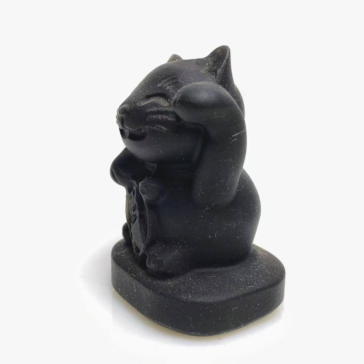 Black obsidian lucky cat carving