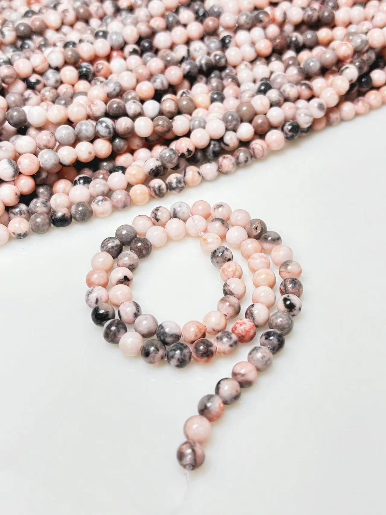 6mm Pink zebra stone beads strand