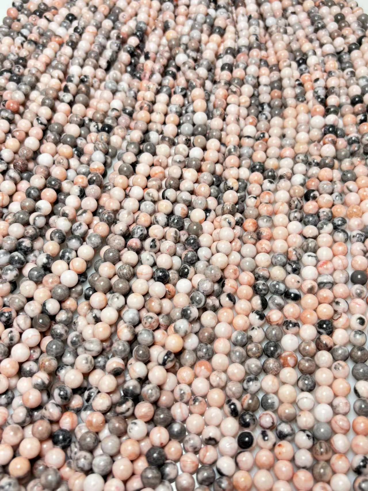 6mm Pink zebra stone beads strand