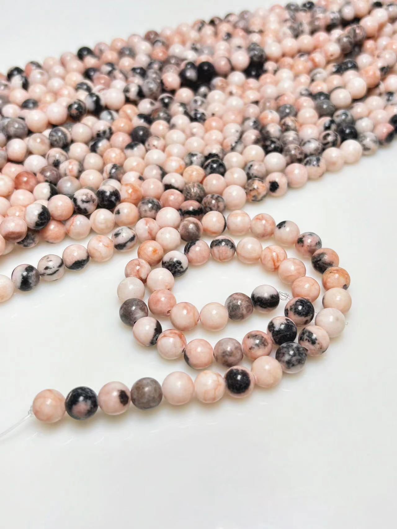 8mm Pink zebra stone beads strand