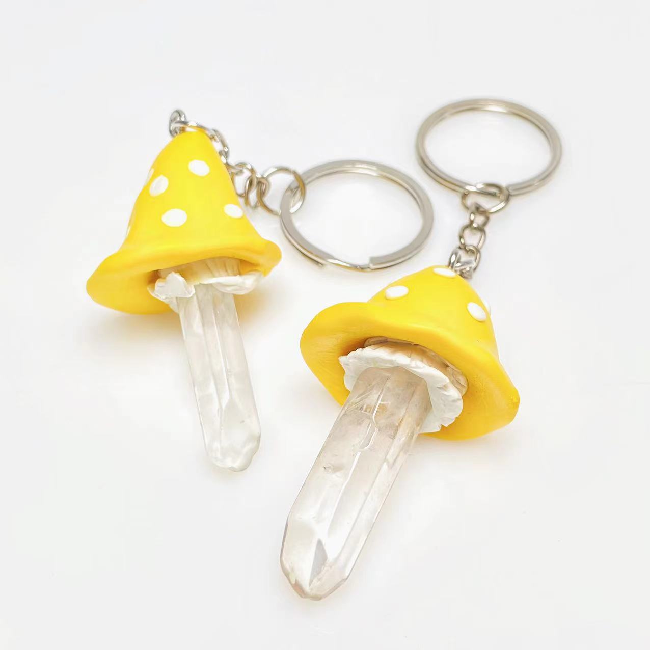 Mushroom quartz point keychains