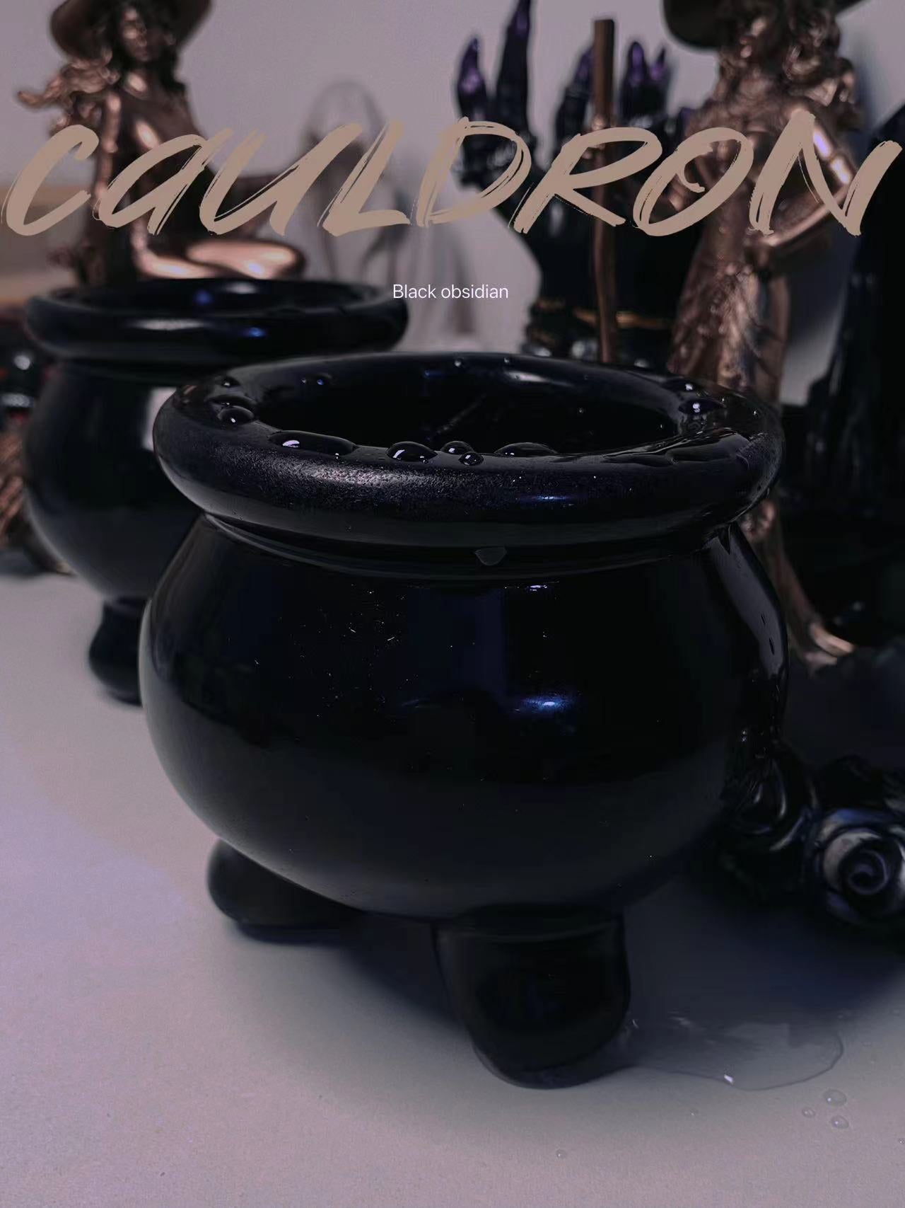 Black obsidian cauldron