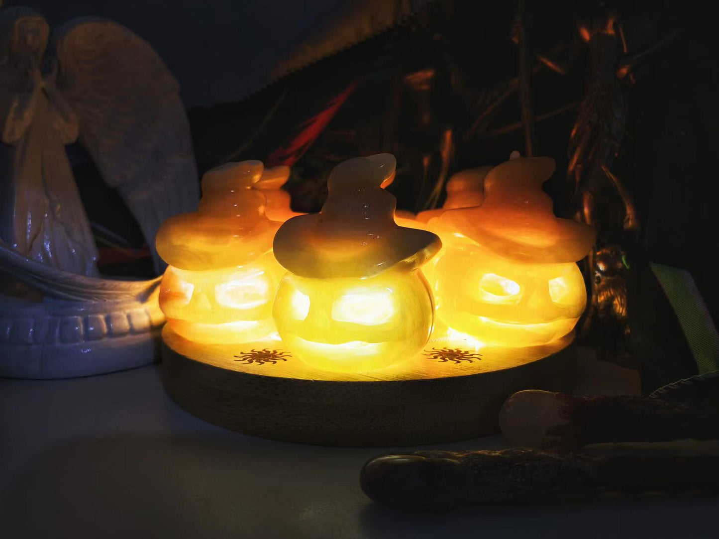 Yellow calcite pumpkin lampshade