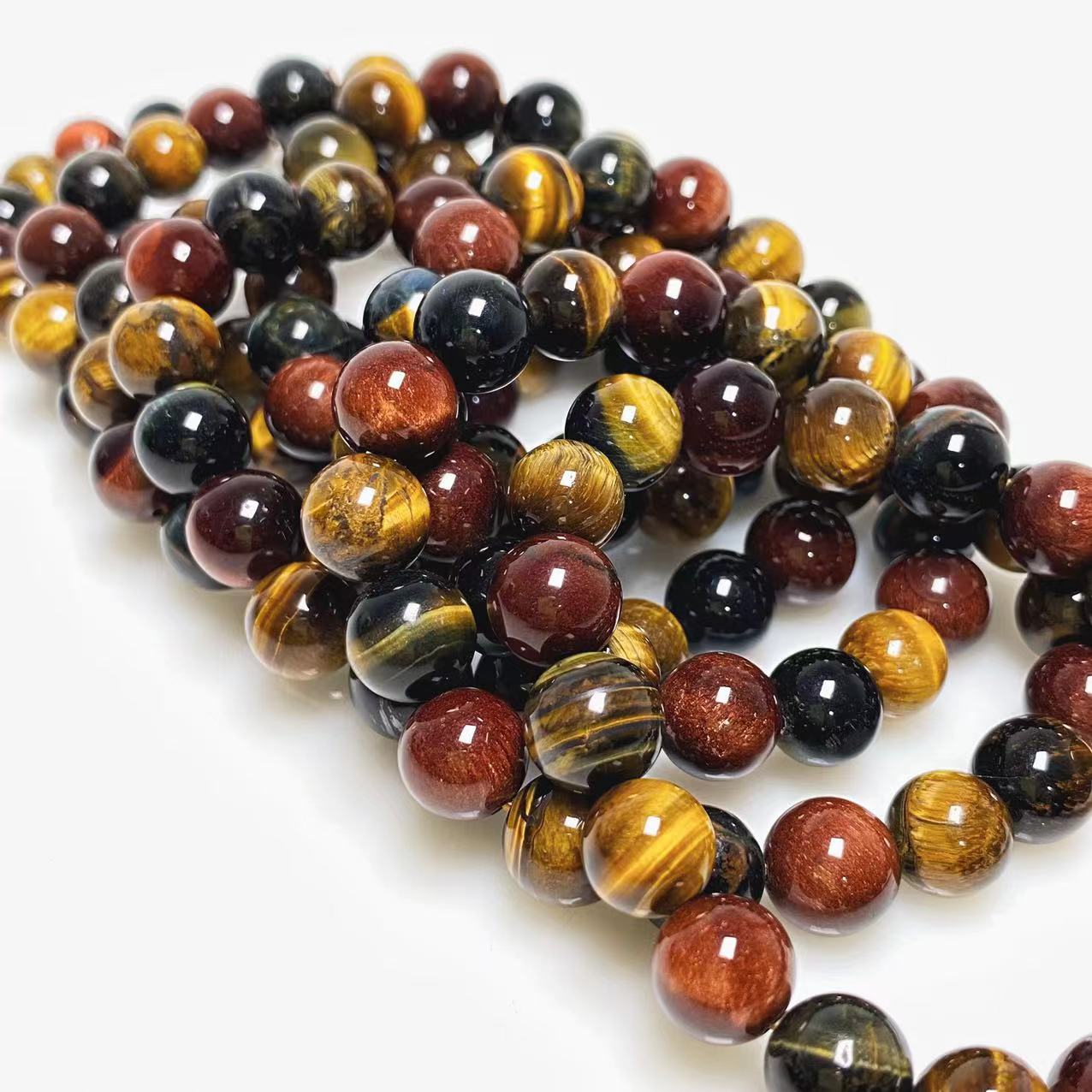 10mm yellow/red/blue tigers eye bracelet