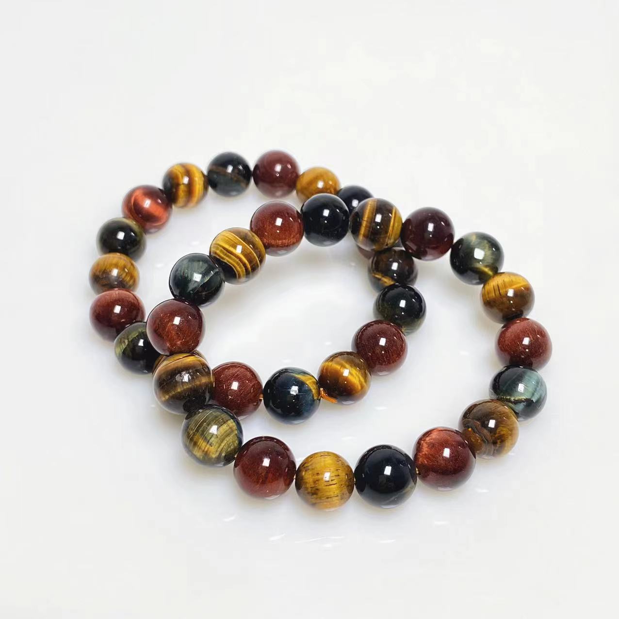 10mm yellow/red/blue tigers eye bracelet