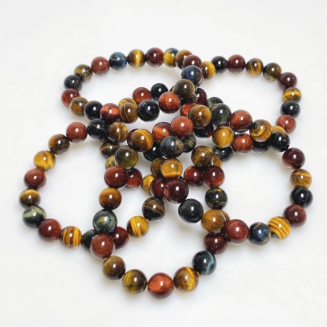 10mm yellow/red/blue tigers eye bracelet