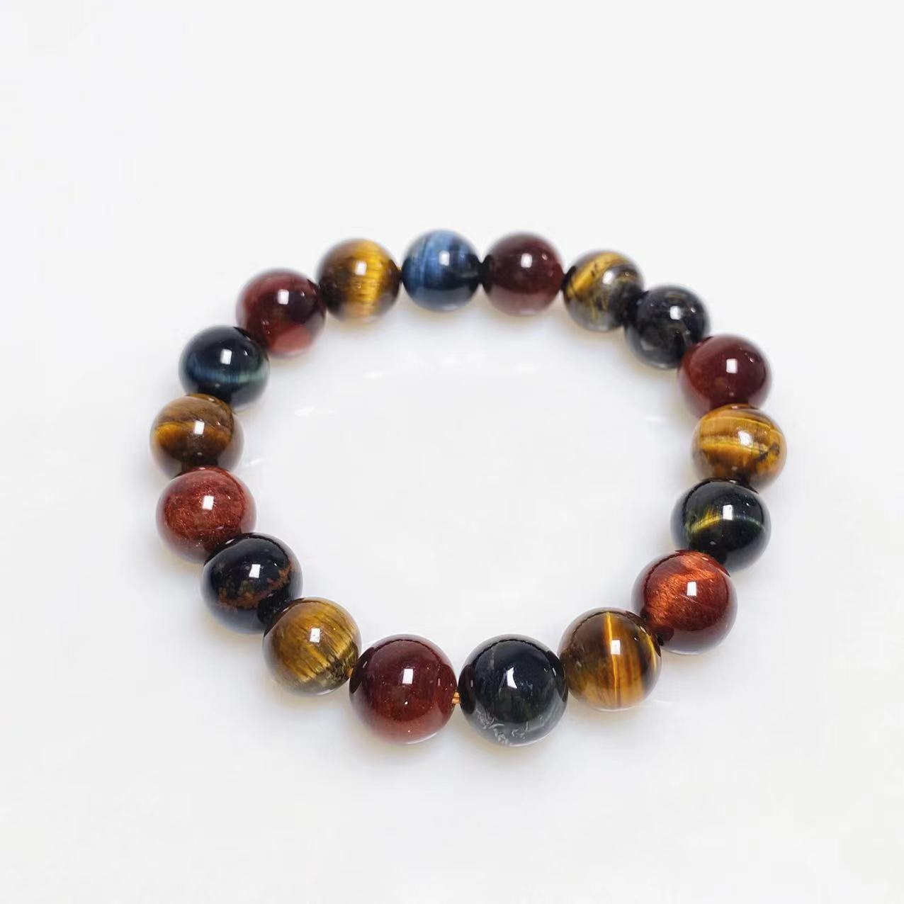 10mm yellow/red/blue tigers eye bracelet
