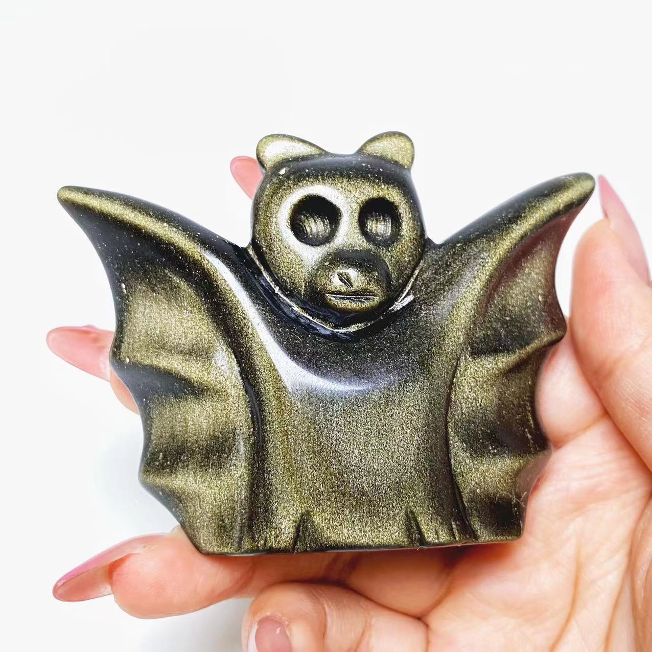 Halloween obsidian bat carving