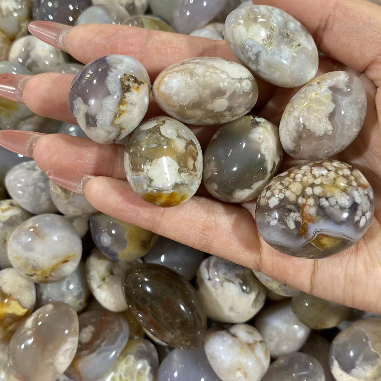 Black flower agate tumbles
