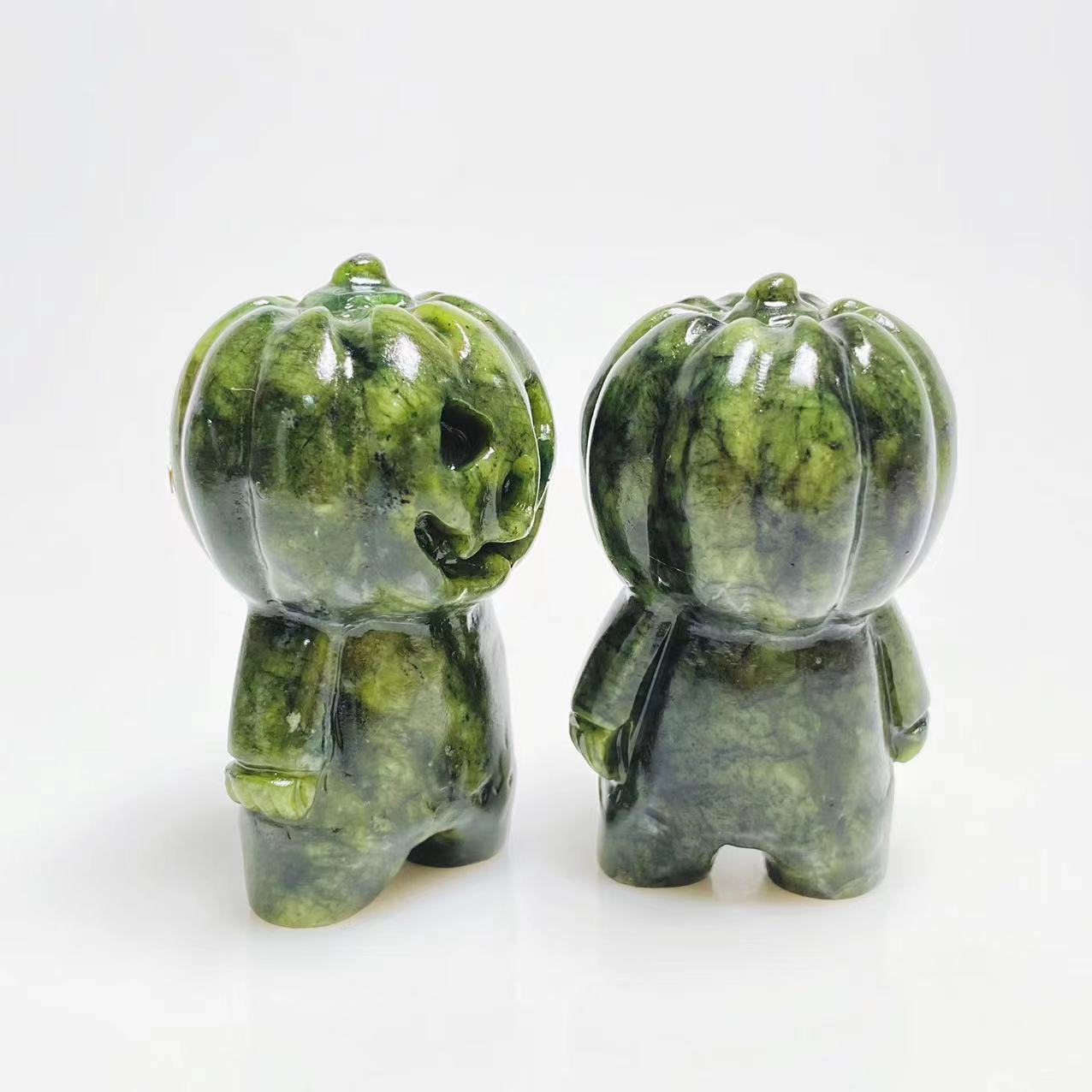 Green jade pumpkin man carving