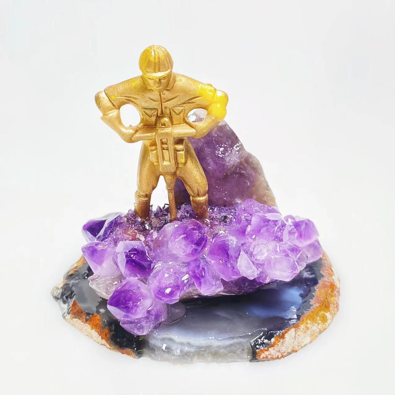 Miner with amethyst clusters freeform