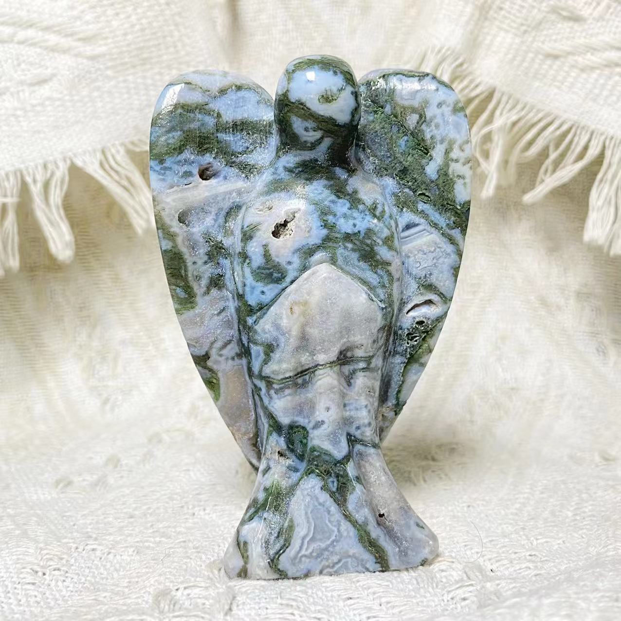 10cm garnet/moss agate/pyrite angel