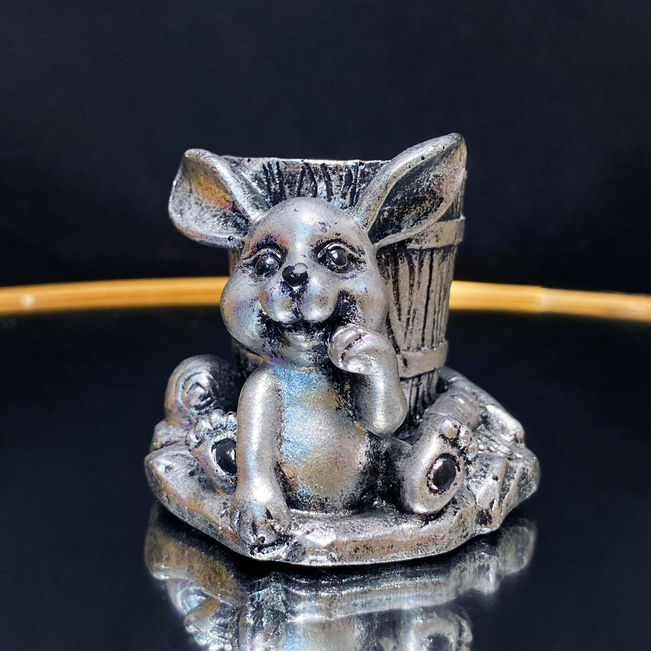 Resin bunny with wooden vat sphere stand