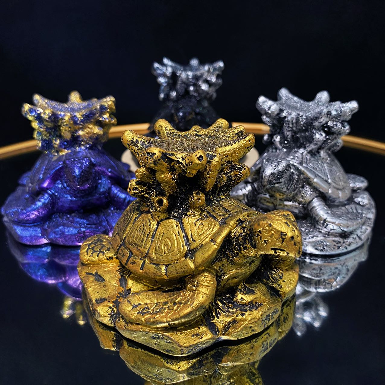 Resin turtle with coral sphere stand