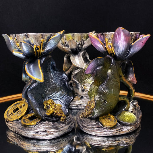 Resin lotus with money frog  sphere stand