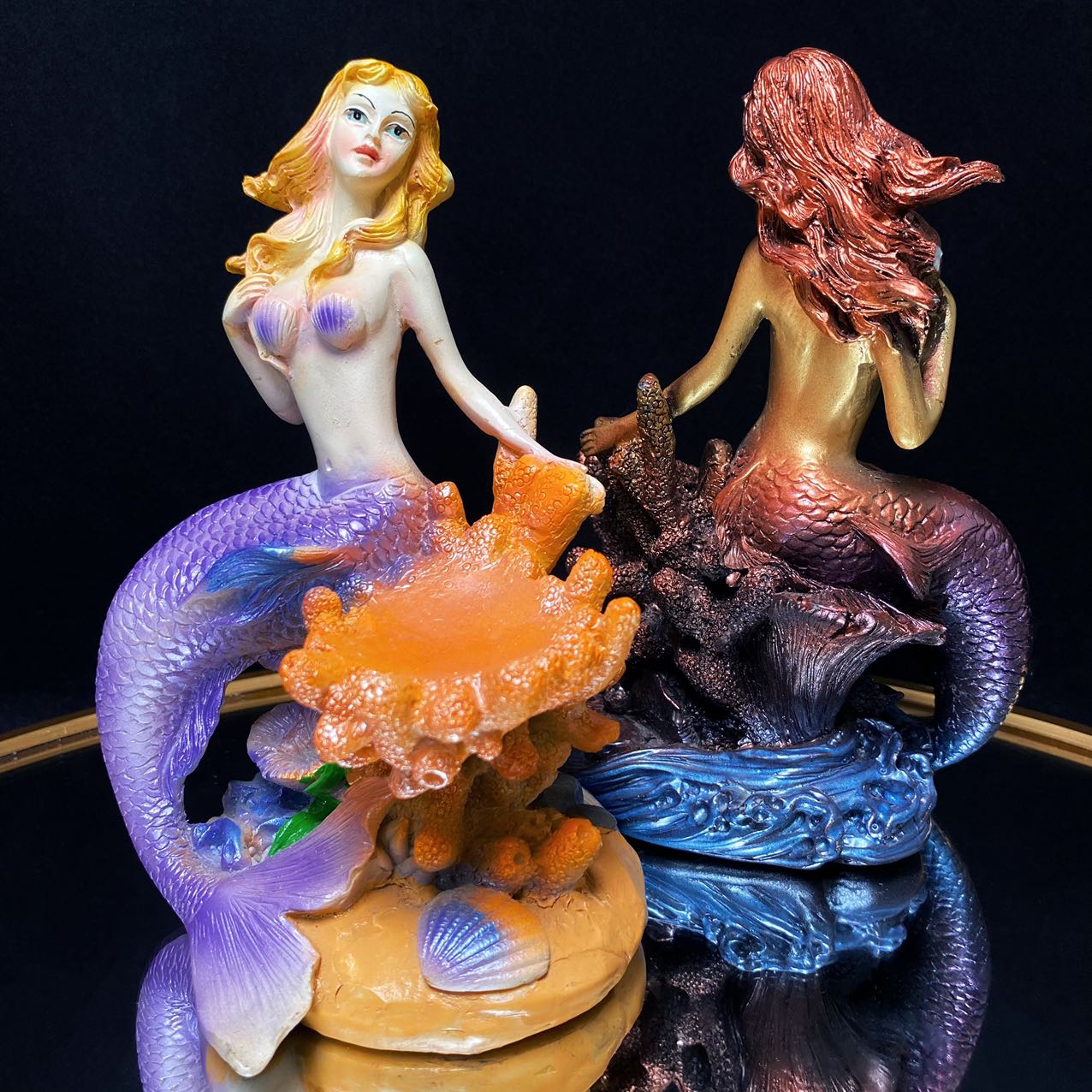 Resin coral mermaid sphere stand