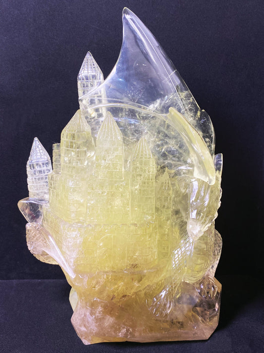 004-Citrine quartz flying dragon on castle