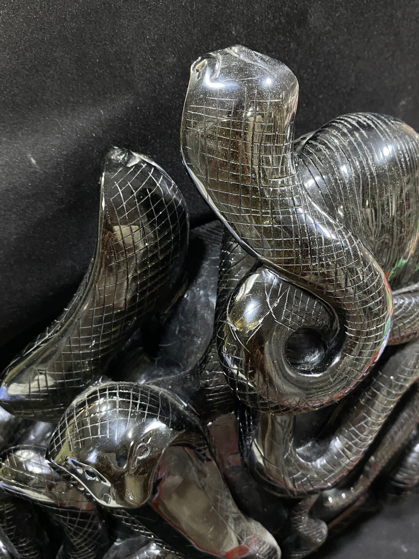002-Golden sheen osidian snake lady carving