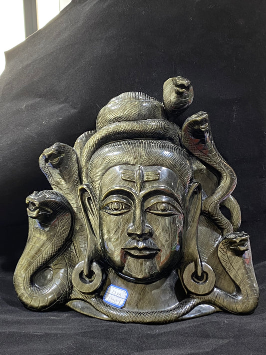002-Golden sheen osidian snake lady carving
