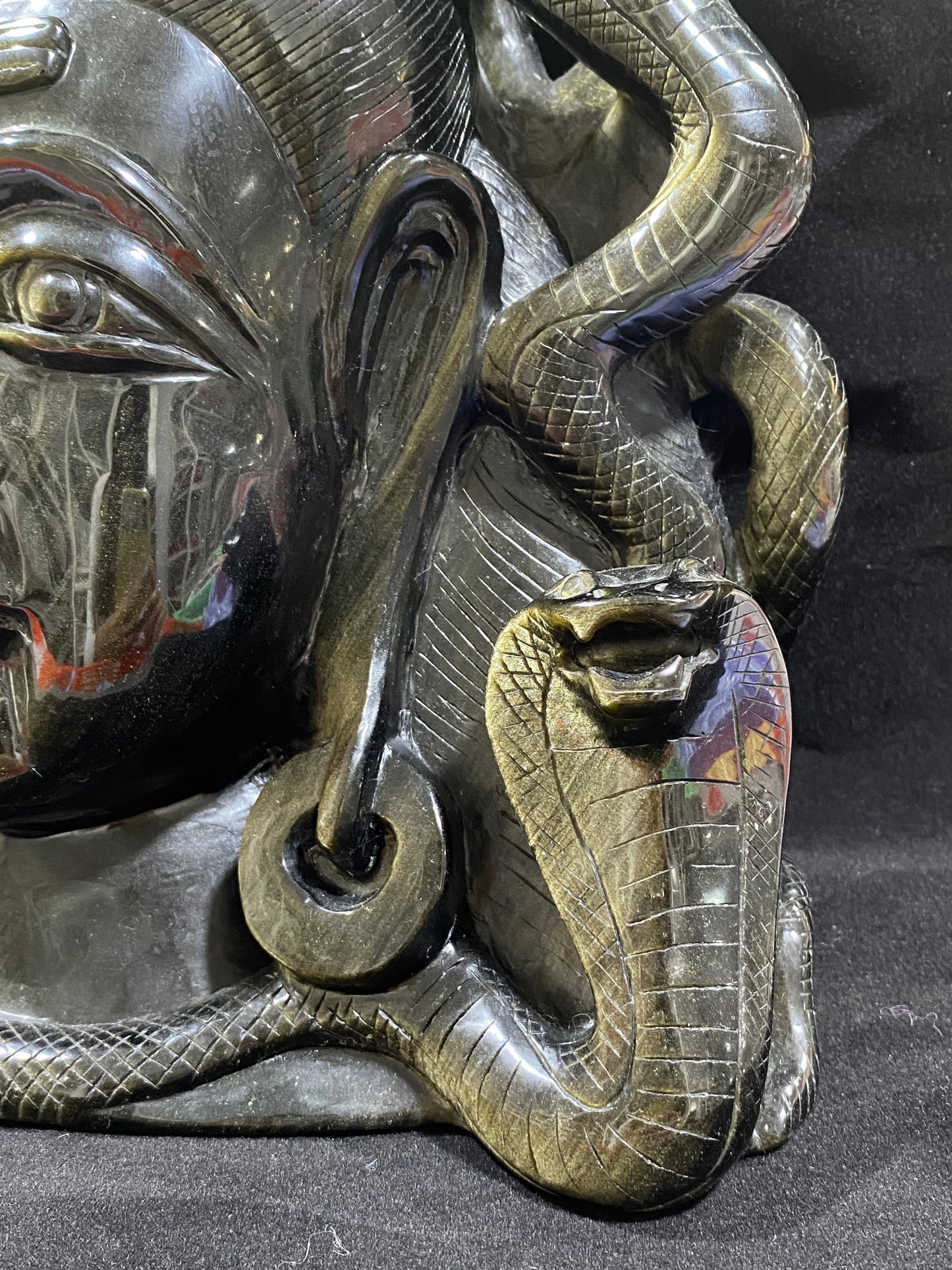 002-Golden sheen osidian snake lady carving