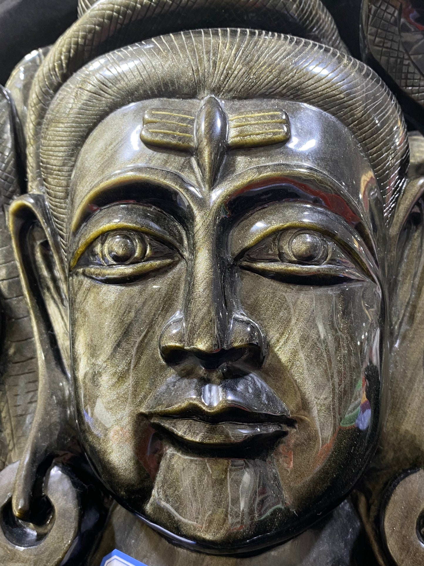 002-Golden sheen osidian snake lady carving